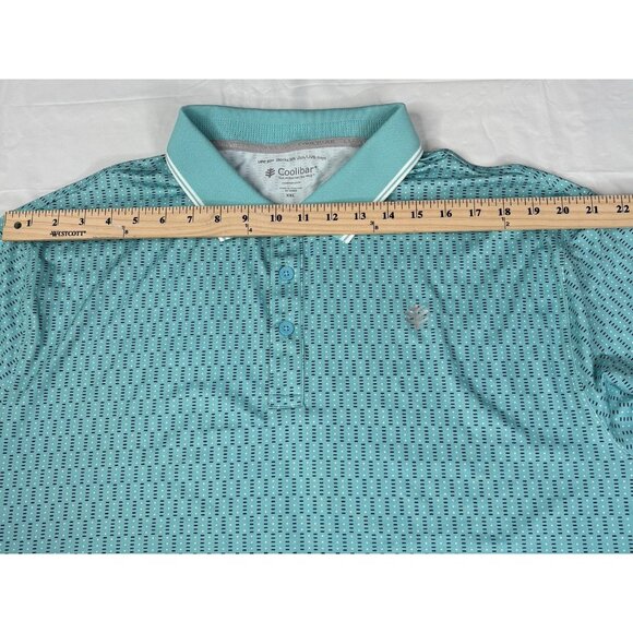 NWT Coolibar Erodym LS Golf Polo Shirt Mens 2XL Teal Graphic AOP Stretch UPF 50+ - Picture 14 of 15
